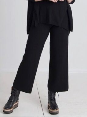 Mersea Anywear Drawstring Knit Palazzo Crop Pants High Rise Wide-Leg Black sz M